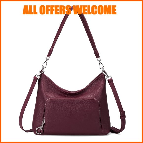 Genuine Leather Hobo Bag with RFID Wallet and Anti-Theft Security